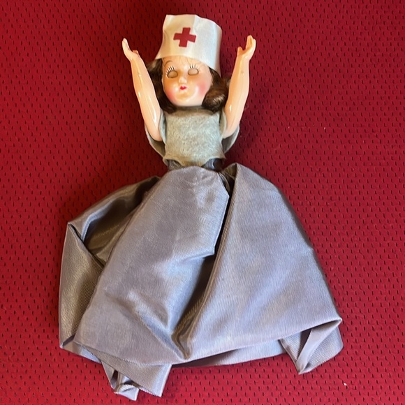 Vintage Red cross nurse doll with sleepy eyes fibre-craft materials stand 7" - Picture 3 of 14
